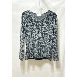 CAROLL PARIS‎ Women 42 (M/L) Gray on Black Floral Print Long Sleeve Top